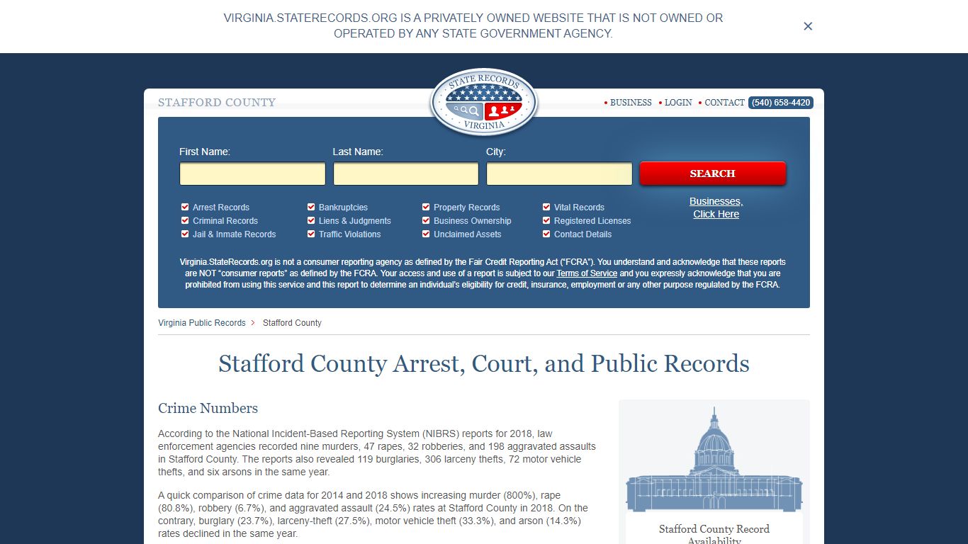 Stafford County Arrest, Court, and Public Records